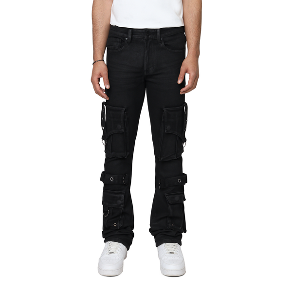 Smoke Rise - Eyelet Cargo Jean (Glow Black)