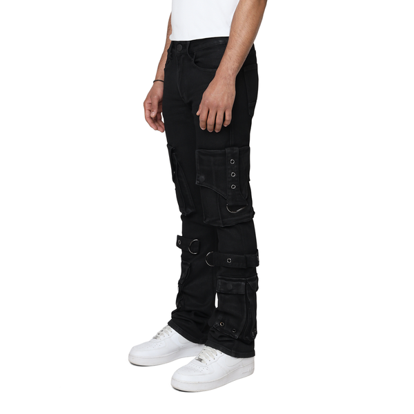 Smoke Rise - Eyelet Cargo Jean (Glow Black)