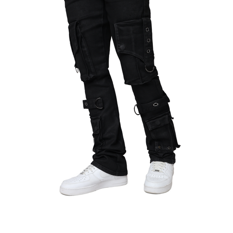 Smoke Rise - Eyelet Cargo Jean (Glow Black)