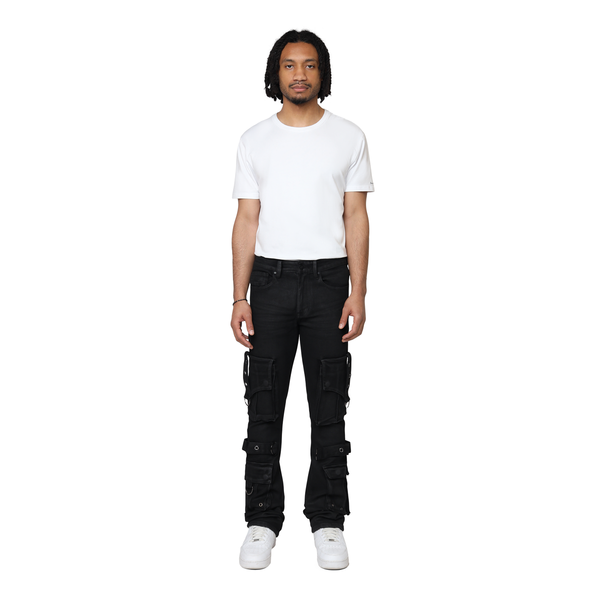 Smoke Rise - Eyelet Cargo Jean (Glow Black)