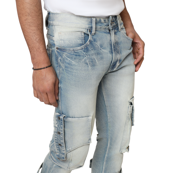 Smoke Rise - Eyelet Cargo Jean (Parsons Blue)