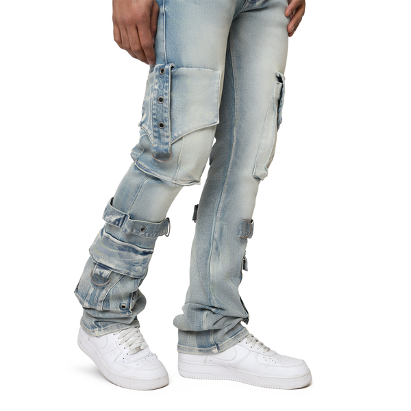 Smoke Rise - Eyelet Cargo Jean (Parsons Blue)