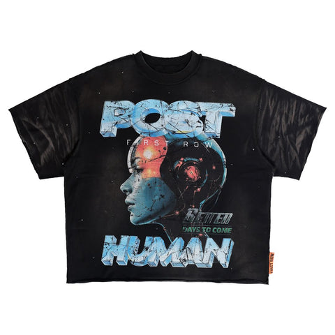 First Row - Post Human Fully Operational Washed Cropped Tee (Black)