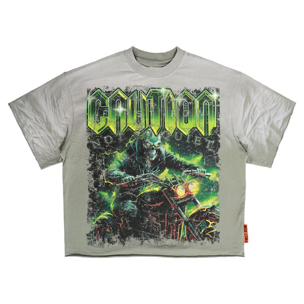 First Row - Cuation Not So Quiet Ghost Rider Cropped Tee (Moss Green)