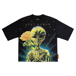First Row - Post Human Soft Touch Washed Cropped Tee (Black)