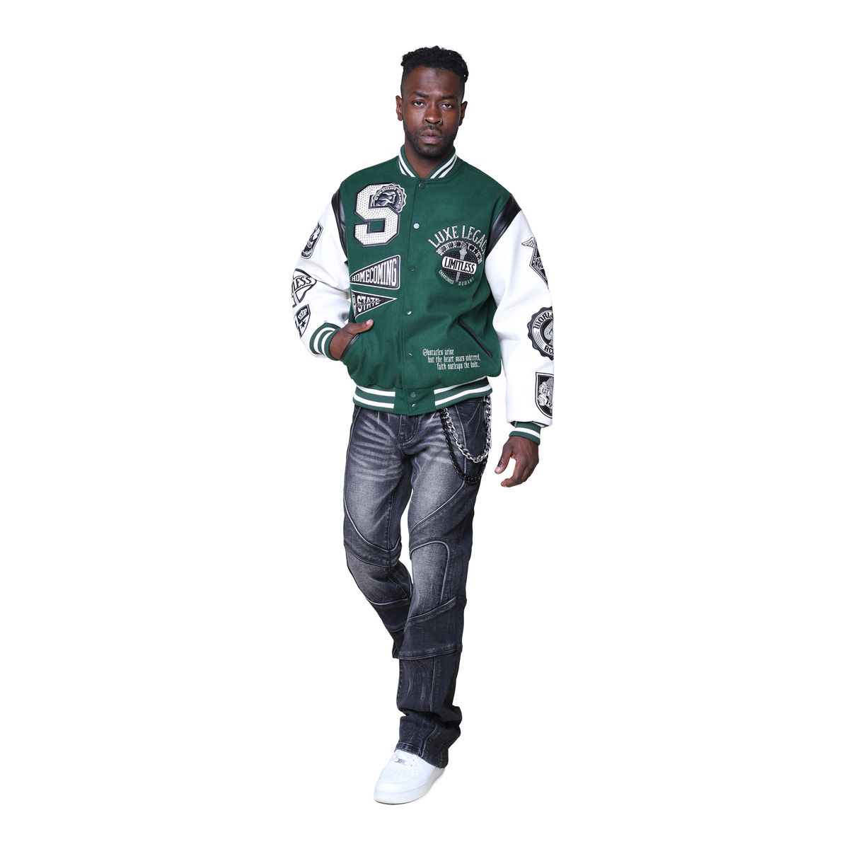 Smoke Rise - Luxe Legacy Wool Varsity Jacket (Hunter Green)