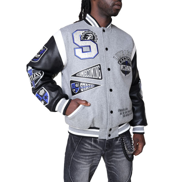 Smoke Rise - Luxe Legacy Wool Varsity Jacket (Heather Grey)