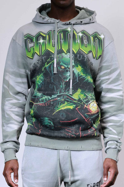 First Row - Caution Not So Quiet Ghost Rider Hoodie (Moss Green)
