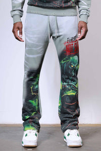 First Row - Caution Not So Quiet Ghost Rider Flare Sweatpants (Moss Green)