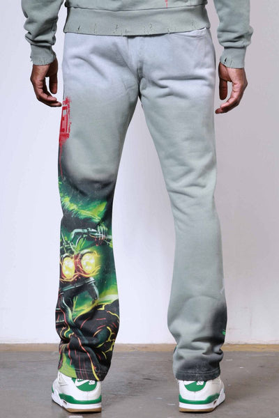First Row - Caution Not So Quiet Ghost Rider Flare Sweatpants (Moss Green)