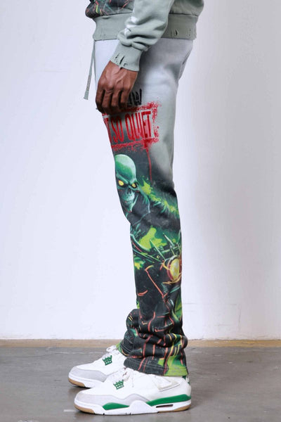 First Row - Caution Not So Quiet Ghost Rider Flare Sweatpants (Moss Green)