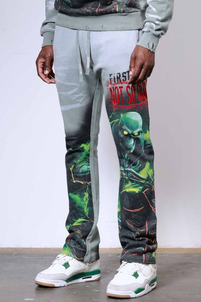 First Row - Caution Not So Quiet Ghost Rider Flare Sweatpants (Moss Green)