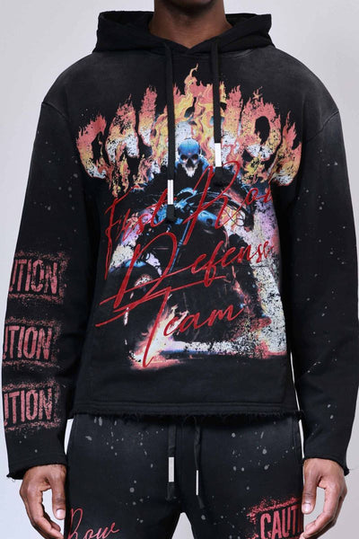 First Row- Caution Not So Quiet Ghost Rider Flames Hoodie (Black)
