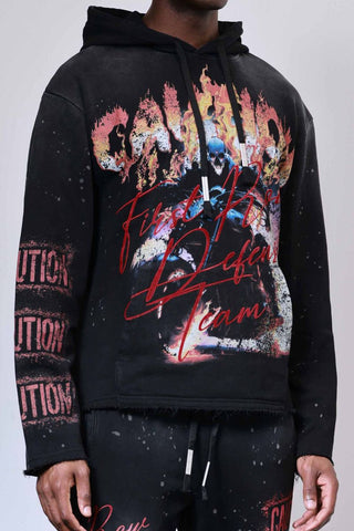 First Row- Caution Not So Quiet Ghost Rider Flames Hoodie (Black)