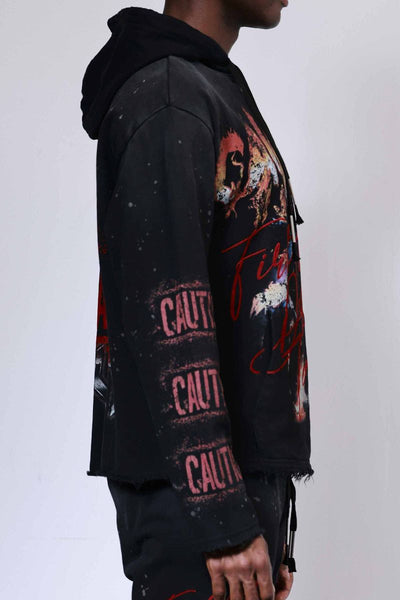 First Row- Caution Not So Quiet Ghost Rider Flames Hoodie (Black)