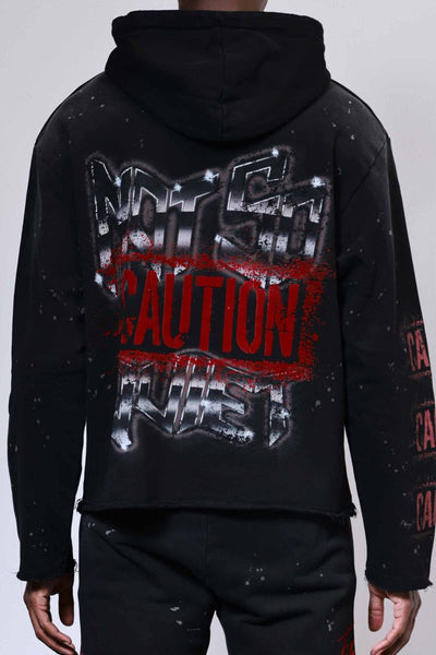 First Row- Caution Not So Quiet Ghost Rider Flames Hoodie (Black)