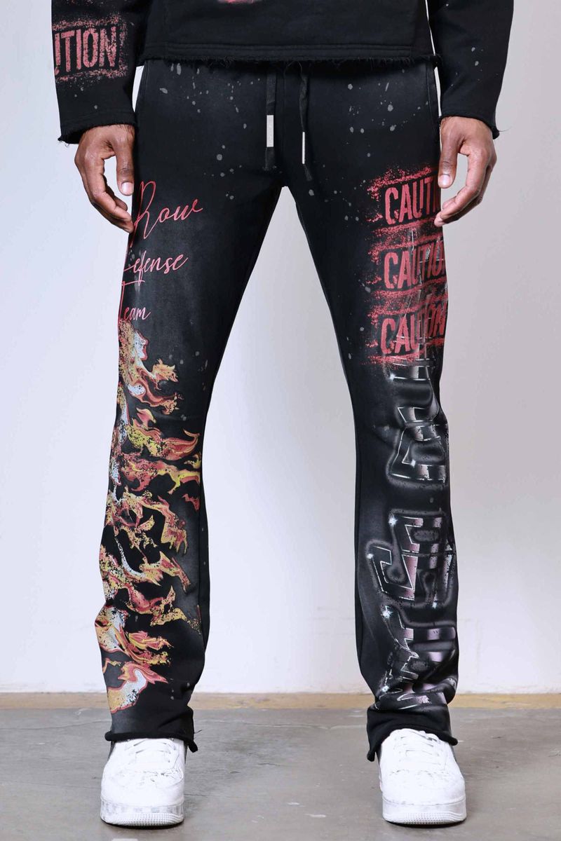 First Row - Caution Not So Quiet Ghost Rider Flames Flare Sweatpants (Black)