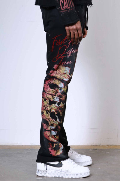 First Row - Caution Not So Quiet Ghost Rider Flames Flare Sweatpants (Black)