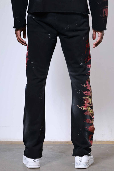 First Row - Caution Not So Quiet Ghost Rider Flames Flare Sweatpants (Black)