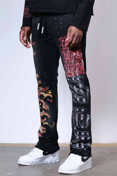 First Row - Caution Not So Quiet Ghost Rider Flames Flare Sweatpants (Black)