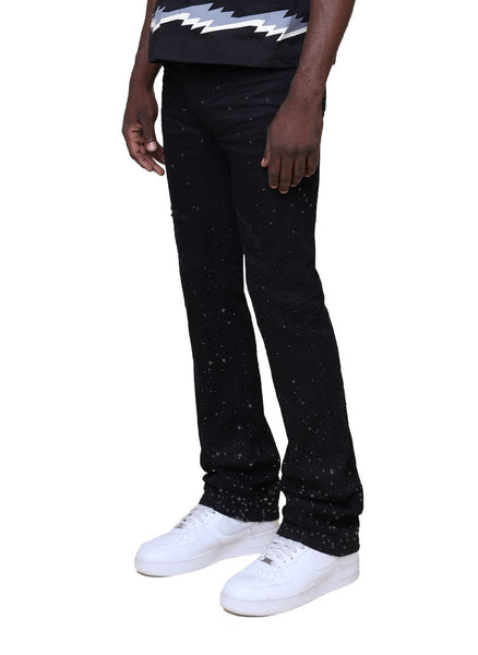 Smoke Rise - All Rhinestone Stacked Jean (Jet Black)