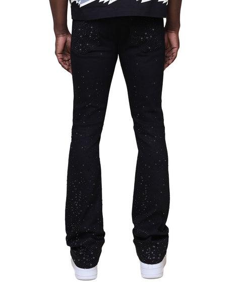 Smoke Rise - All Rhinestone Stacked Jean (Jet Black)
