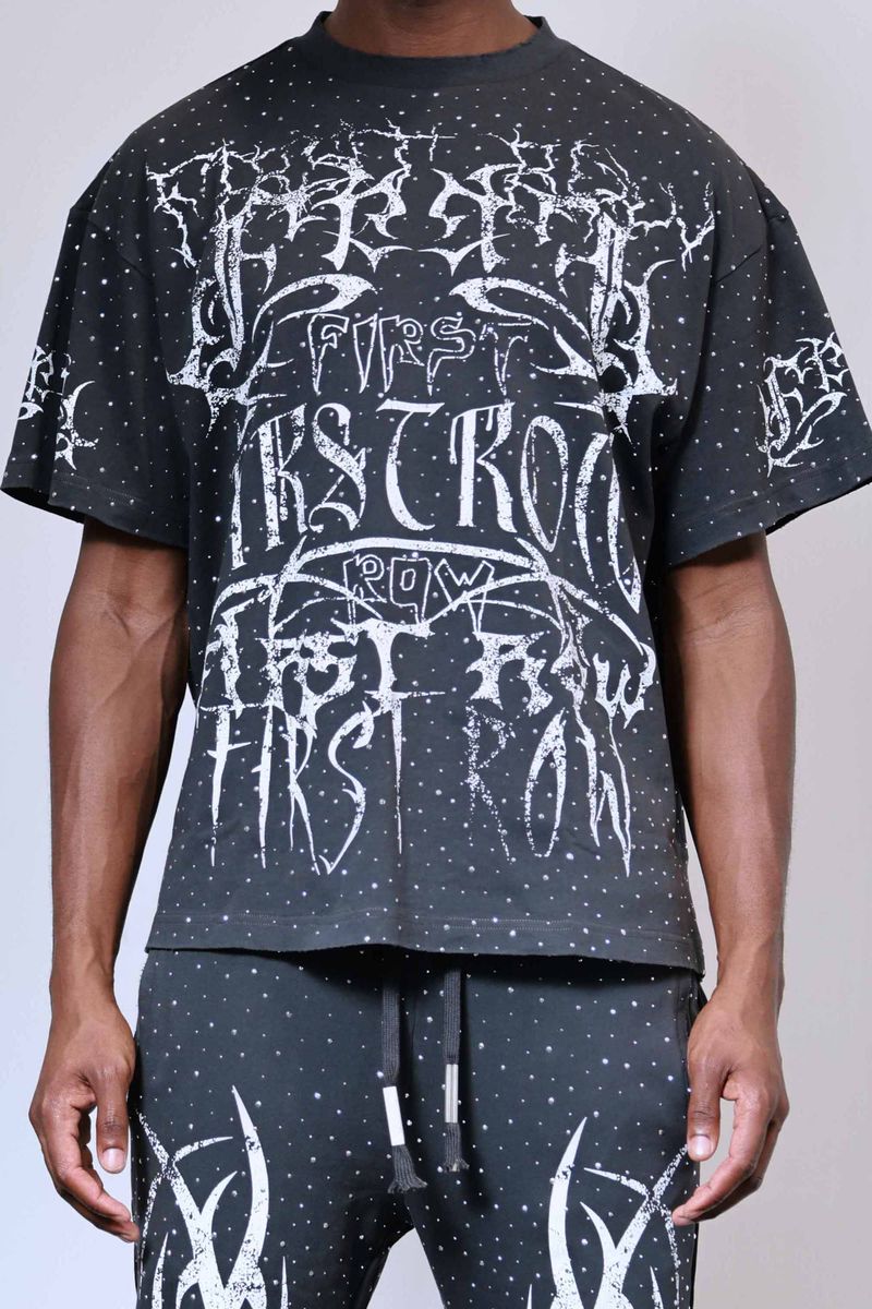 First Row - Y2K Tribal Allover Stud Tee (Grey)