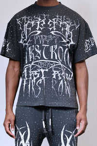 First Row - Y2K Tribal Allover Stud Tee (Grey)