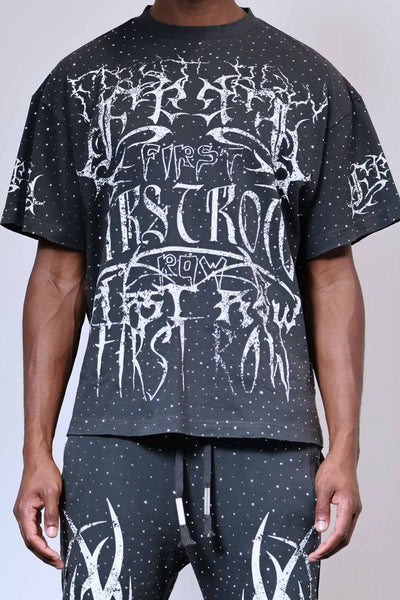First Row - Y2K Tribal Allover Stud Tee (Grey)