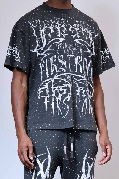 First Row - Y2K Tribal Allover Stud Tee (Grey)