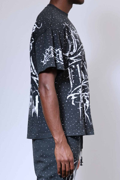 First Row - Y2K Tribal Allover Stud Tee (Grey)