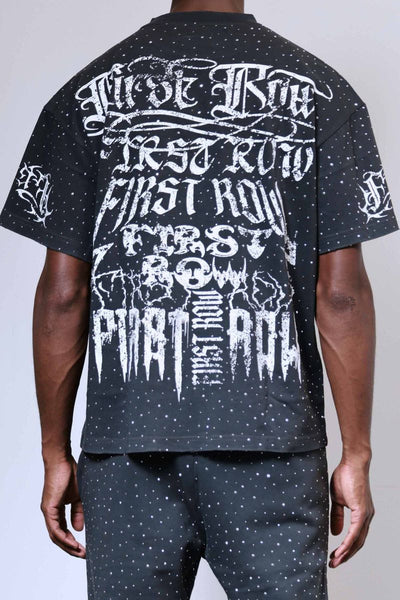 First Row - Y2K Tribal Allover Stud Tee (Grey)
