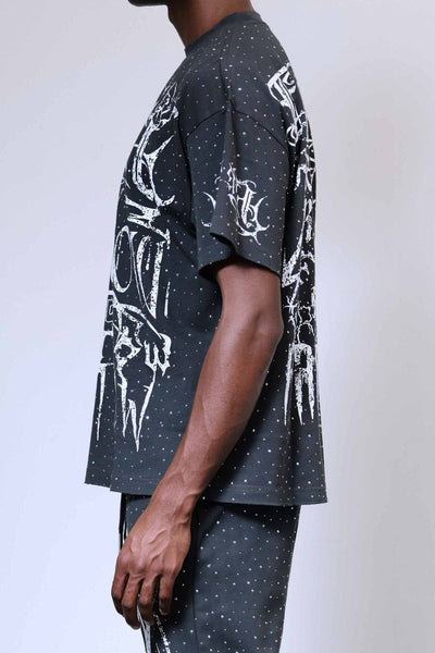 First Row - Y2K Tribal Allover Stud Tee (Grey)