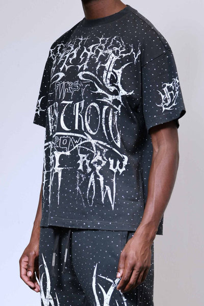 First Row - Y2K Tribal Allover Stud Tee (Grey)