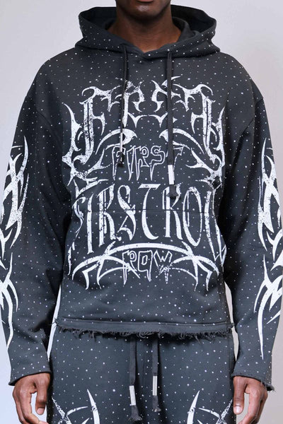 First Row - Y2K Tribal Allover Stud Hoodie (Grey)