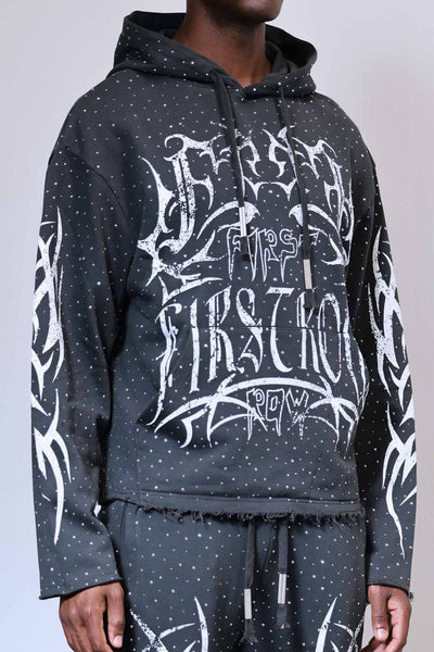 First Row - Y2K Tribal Allover Stud Hoodie (Grey)