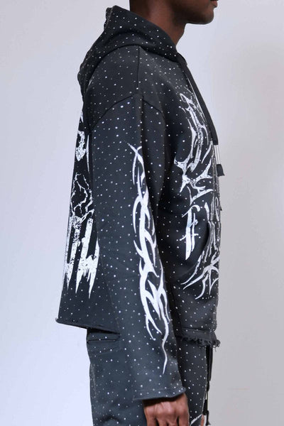 First Row - Y2K Tribal Allover Stud Hoodie (Grey)