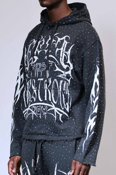 First Row - Y2K Tribal Allover Stud Hoodie (Grey)