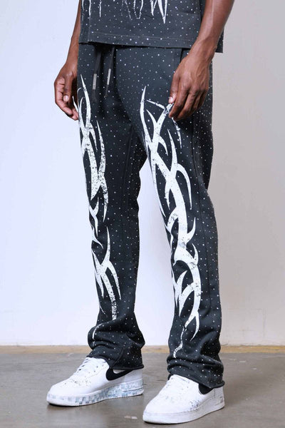 First Row - Y2K Tribal Allover Stud Stack Jogger (Grey)
