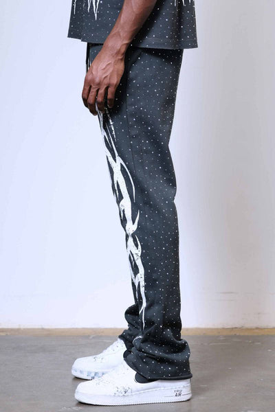 First Row - Y2K Tribal Allover Stud Stack Jogger (Grey)
