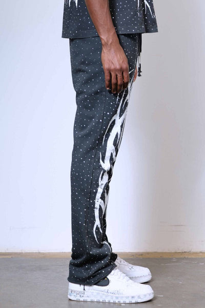 First Row - Y2K Tribal Allover Stud Stack Jogger (Grey)