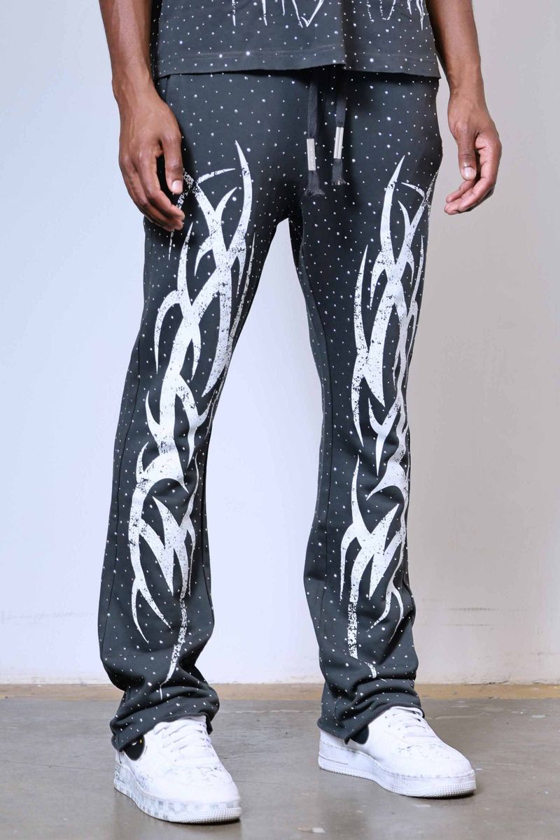 First Row - Y2K Tribal Allover Stud Stack Jogger (Grey)