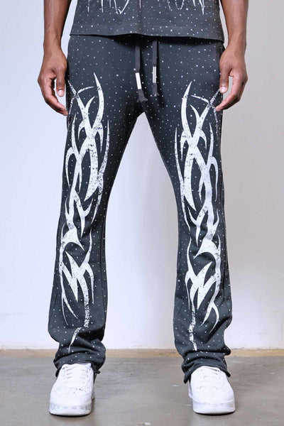 First Row - Y2K Tribal Allover Stud Stack Jogger (Grey)