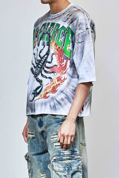First Row - Be Fierce Burning Scorpion Cropped Tee (White)