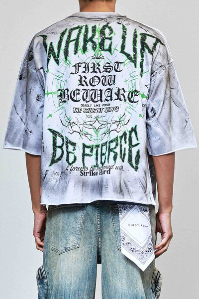 First Row - Be Fierce Burning Scorpion Cropped Tee (White)