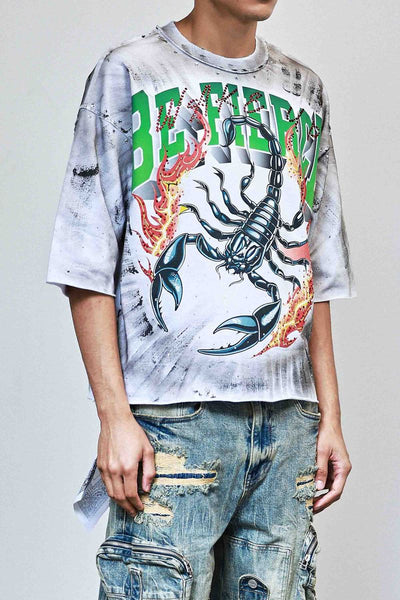 First Row - Be Fierce Burning Scorpion Cropped Tee (White)