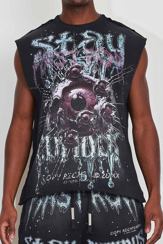 First Row - Stay Curious Eyeballs Muscle Tee (Black)