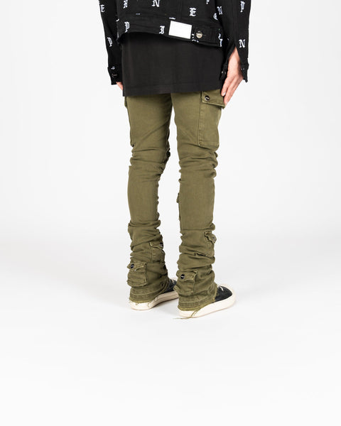 Pheelings - My Pleasure Cargo Flare Stack Jeans (Olive)