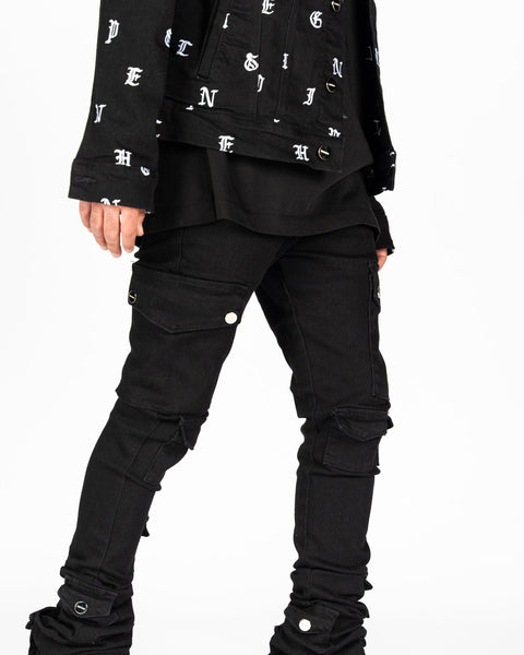 Pheelings - My Pleasure Cargo Flare Stack Jeans (Black)