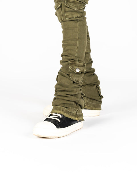 Pheelings - My Pleasure Cargo Flare Stack Jeans (Olive)